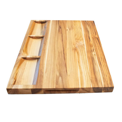 Personalized Solid Teak Cutting Board 24x18, FSC Reversible Butcher Block with Juice Groove, 3 Charcuterie Trays & Handles