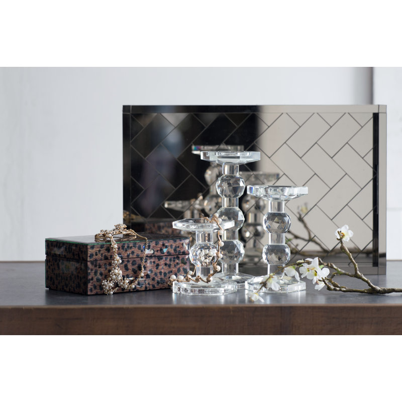 Crystal Tabletop Candlestick, 7.5'' H X 3'' W X 3'' D