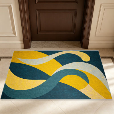 Tapis jaune sarcelle 1pc, élégant tapis décoratif polyvalent, facile à nettoyer et à entretenir, meuble idéal pour la chambre à coucher, le salon, le couloir, le vestibule, le dortoir et le bureau afin de rafraîchir l'ambiance intérieure de votre maison