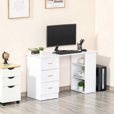 47" Modern Home Office Computer Desk Bookcase Combo Writing Table Workstation With 3 Drawer And Storage Shelf