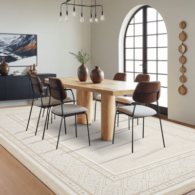 Tapis modernes modernes à bordure neutre, beige, 10 pi x 13 pi, doux, lavable, antidérapant, à motif géométrique, grand tapis décoratif pour le salon, la chambre à coucher, la chambre de bébé, la chambre de bébé, le dortoir, le bureau, la maison de ferme, décor