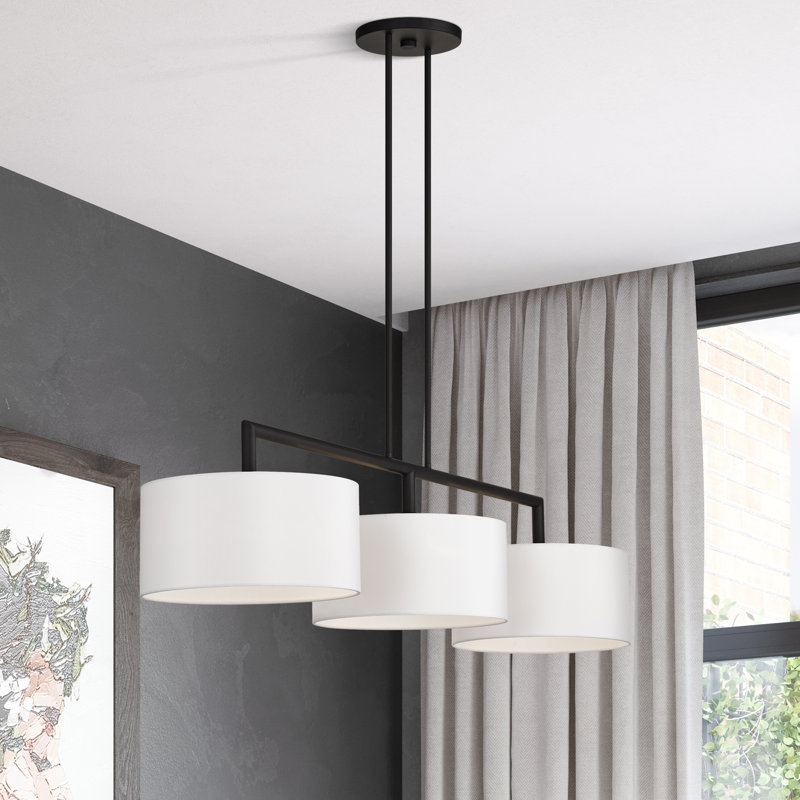 Très grand lustre linéaire noir 3 lumières Ackley, Noir mat