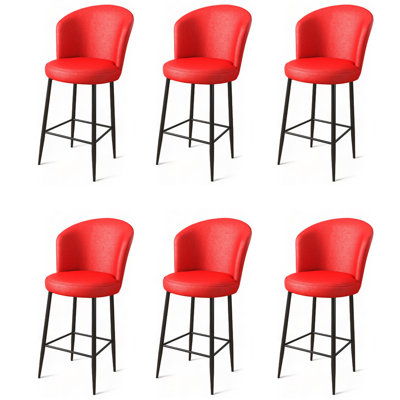 Ensemble de tabourets de bar élégants (6 pièces) - similicuir rouge et noir, 18,1 po x 42,1 po x 15,7 po | Structure 100% métal avec 22 sièges en mousse et 18 dossiers en mousse | Parfait pour les cuisines modernes, les pubs et les salles à manger