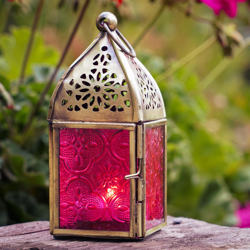 Mini lanterne carrée en verre, Rose