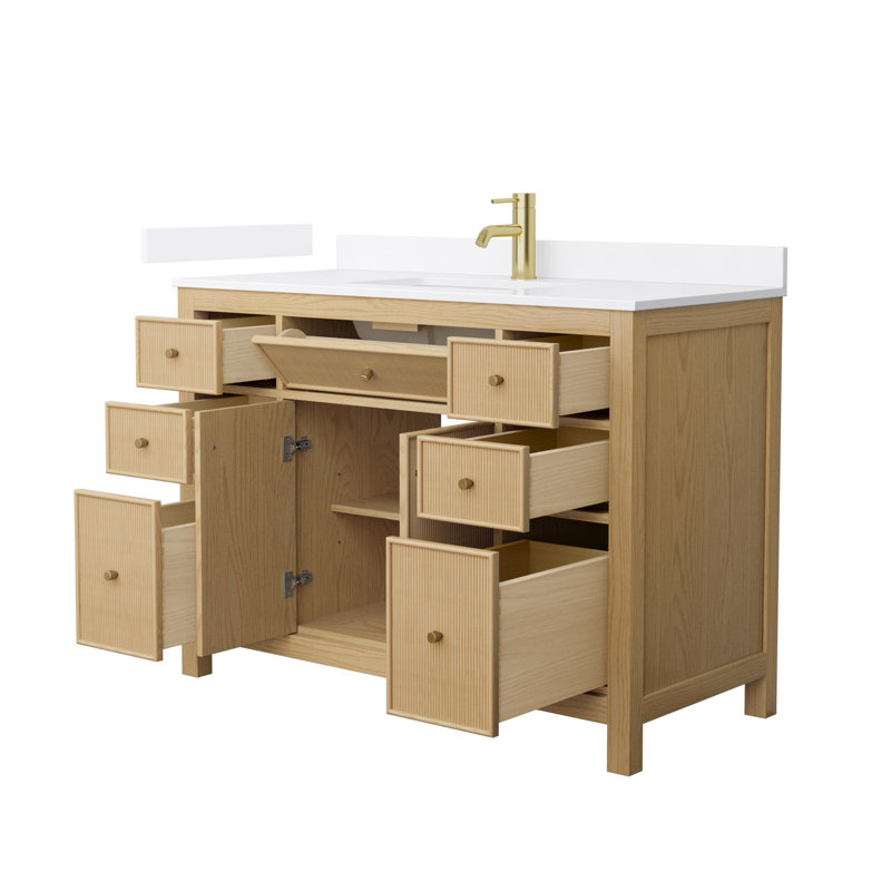 Meuble-lavabo simple autoportant avec plateau en quartz Pendry, Or brossé, Single Hole, 48"