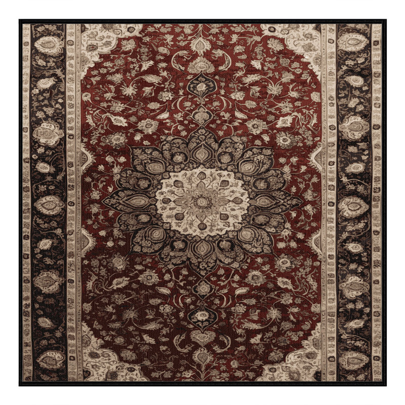 Tapis persan noir lavable à la machine, Carré 3 pi