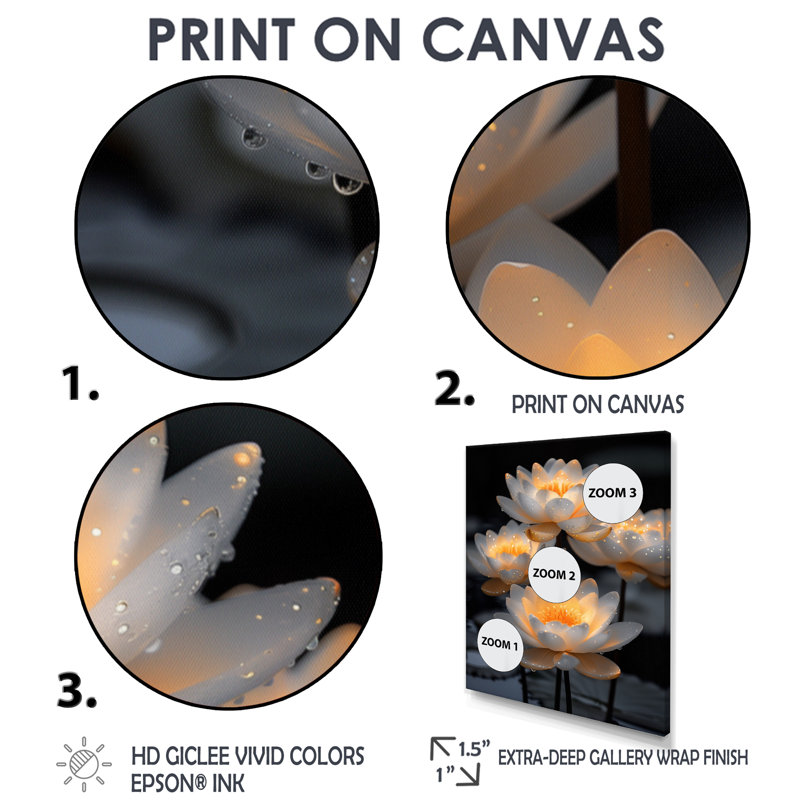 «White Yellow Yellow Reflections Photo I - Lotus», reproduction d'art murale, H 12 po x l 20 po, Cadre flottant noir