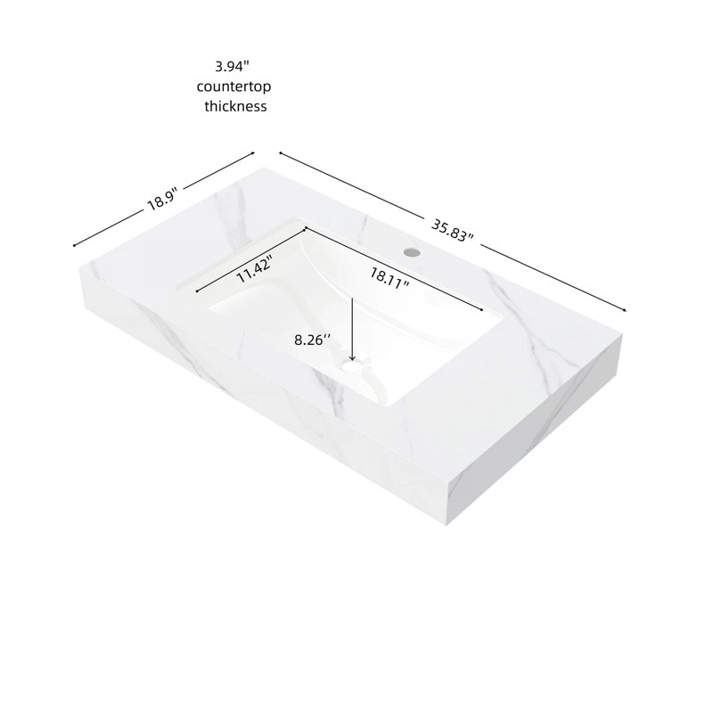 Sintered Stone Countertop and Undermount Ceramic Basin, Carrara White