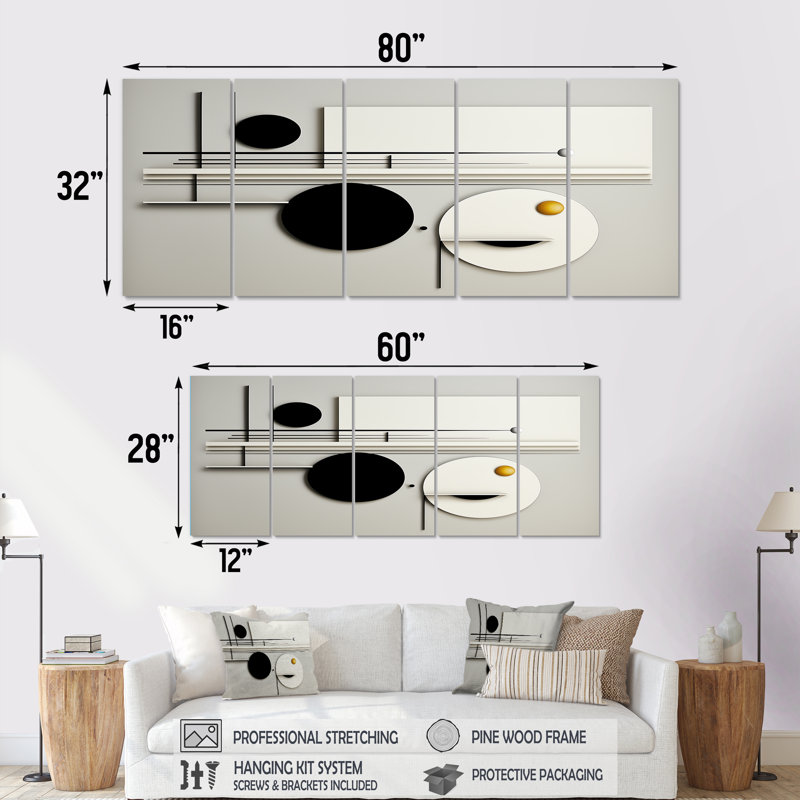 Ensemble de 5 décorations géométriques géométriques «Balance I» - Minimalisme, H 28 po x l 60 po