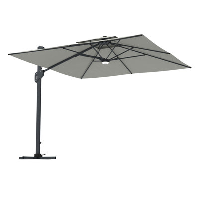 120 " W Square Lighted Collapsible and Rotating Cantilever Umbrella with Manual Lift