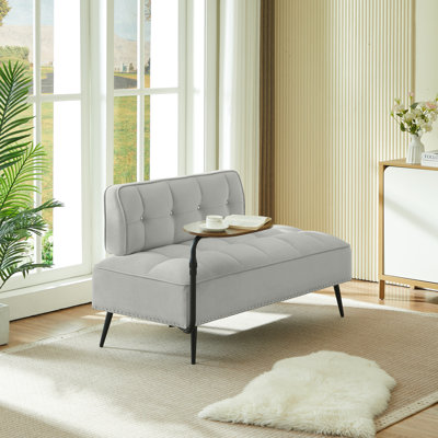 54-Inch Modern Two-Seater Velvet Sofa With Backrest & 360° Rotating Side Table - Includes Bench And Ottoman, Plush Cushions, Space-Saving Design For Living Room, Bedroom, Apartment (Gray)