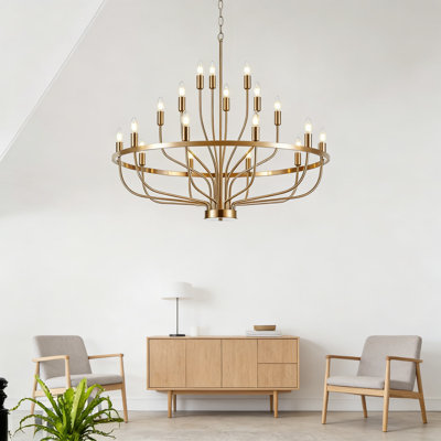 Lustre en or 18 lumières, grand luminaire de style bougie rustique de 39,4 pouces pour salle à manger, îlot de cuisine, salon, design rétro Mid-Century avec chaîne réglable
