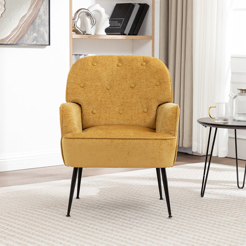 55cm Chenille Button Back Upholstered Leisure Chair, Yellow