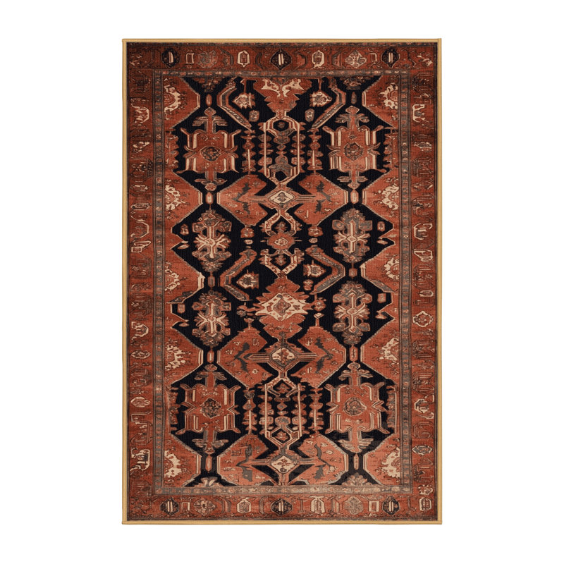 Machine Washable Persian Brown Area Rug, Rectangle 8' x 10'