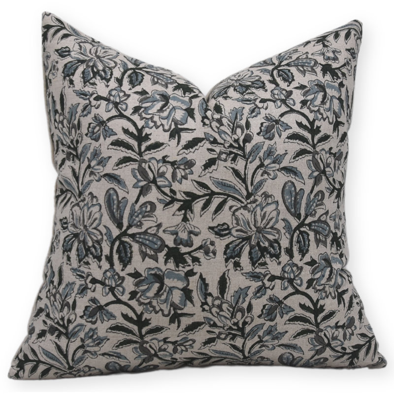 Housses de coussin en lin pur à imprimé Fab Fabine (Kudarat, bleu), H 18 po x l 18 po