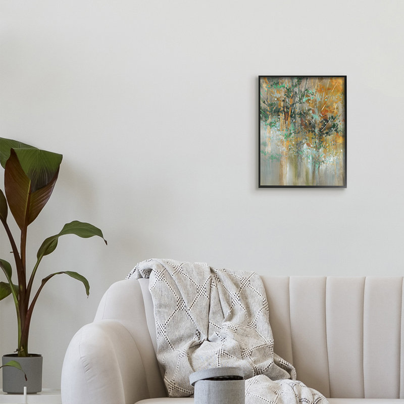 «Magical Woods Landscape surreal Trees Green Leaves» par K. Nari - impression, H 14 po x l 11 po, Giclée encadrée noir minuit