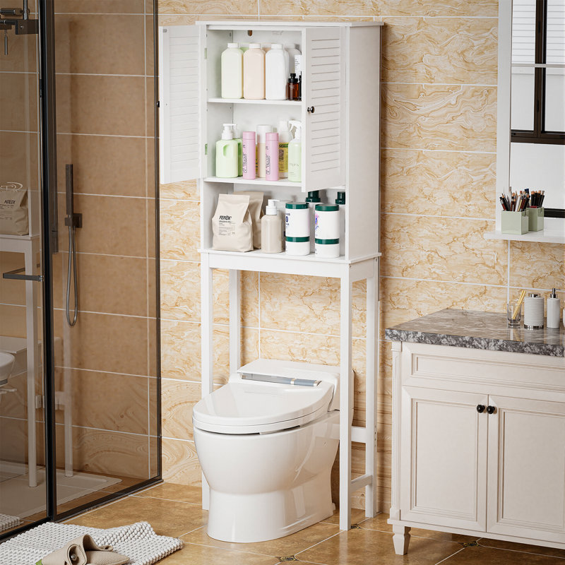 Over-the-Toilet Storage Cabinet, Bathroom Space Saver with Shutter Doors & Adjustable Shelves,Anti Dumping Design,66.22'' H x 27.09'' L x 7.8'' D,White.