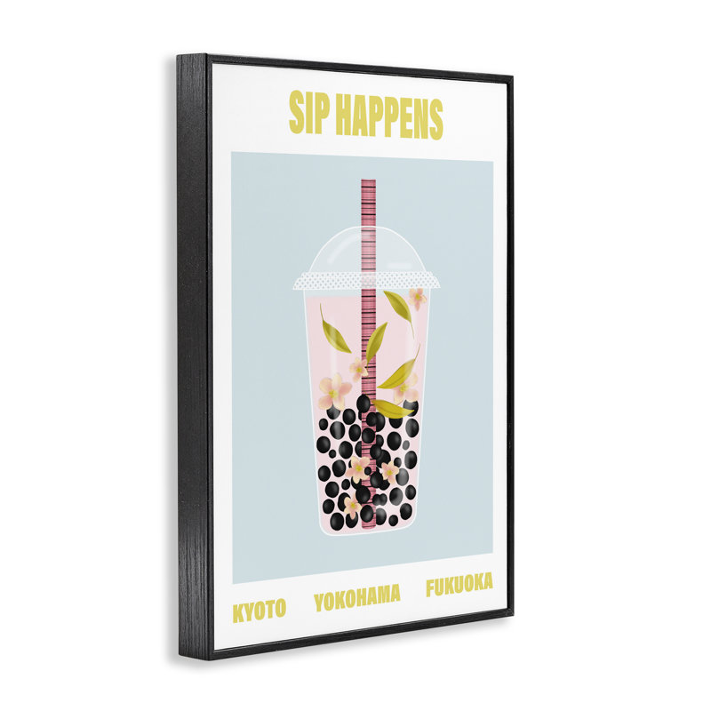 Sip Happens Boba Tea, estampe numérique giclée par A Barefoot Stylist, Giclée encadrée noir minuit, H 24 po x l 16 po