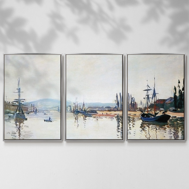 La seine sous Rouen, 1872 3 pièces, H 40 po x l 78 po x P 2 po, Argent