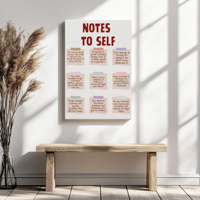 Digital Illustration Sticky Notes with Motivational Messages Canvas Wall Art - Gallery Wrap Canvas with Solid Wood Inner Frame, Ready to Hang