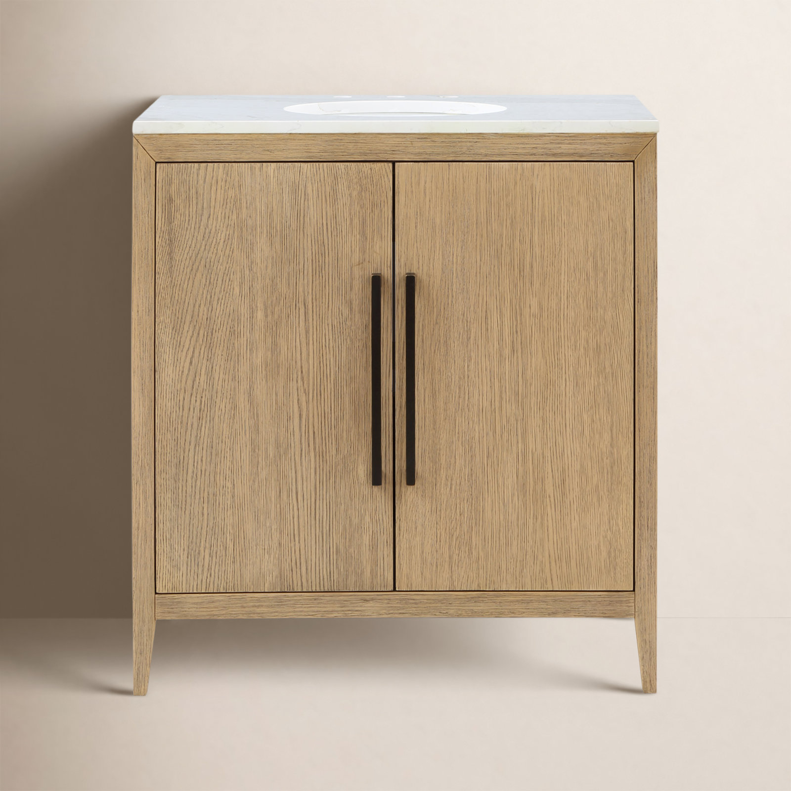 Alsup 30" Single Vanity with Quartz Top, White, Wire Brushed Oak