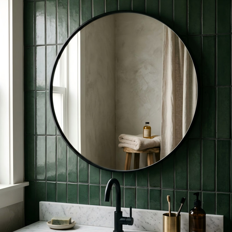 Black 30 Inch Round Bathroom Mirror, Metal Frame Vanity Mirror for Over Sink, Modern Wall Mirror for Entryway and Living Room