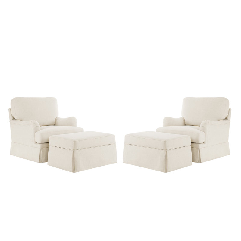32.7'' Skirted Swivel Accent Barrel Chair With Storage Ottoman  (Set of 2), Beige Linen