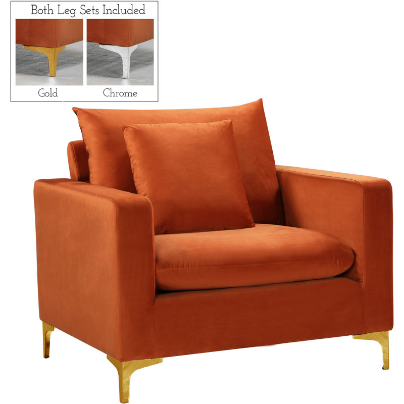 Fauteuil large en velours Naomi, Cognac