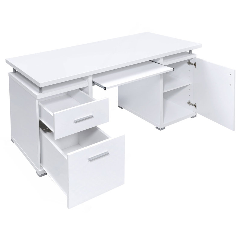 Bureau d'ordinateur blanc avec 2 tiroirs et armoire Rochelle