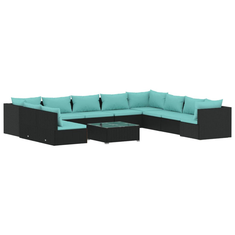 11 Piece Lounge Sectional Seating Group, Water Blue, Black