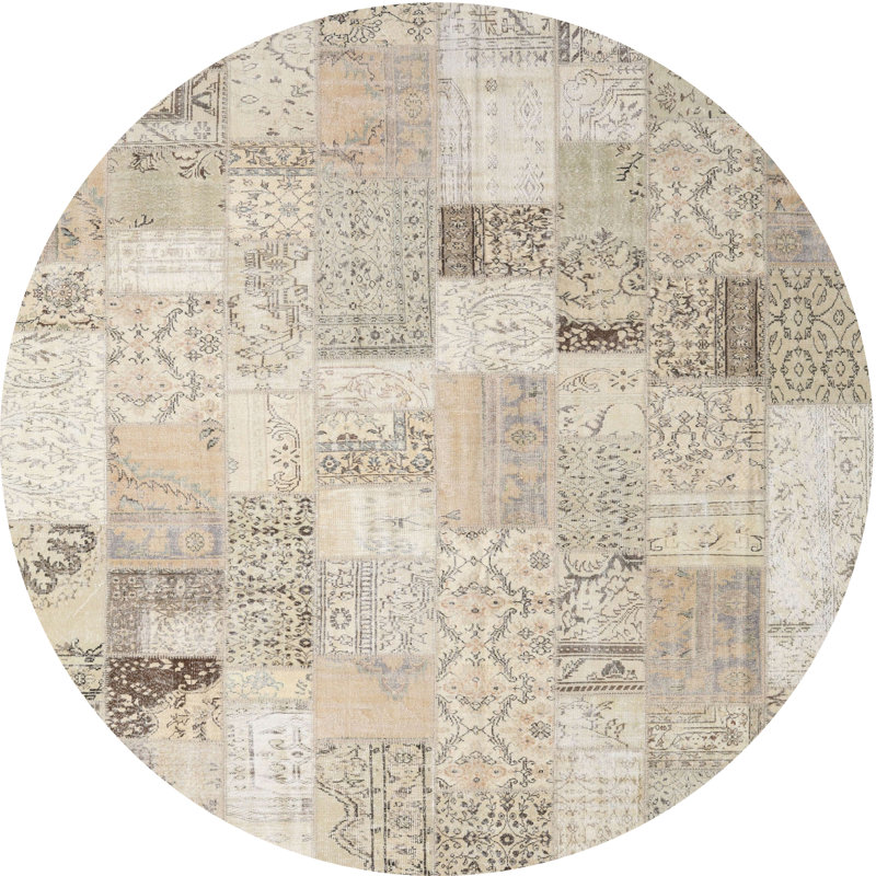 Tapis beige/gris contemporain, Rond 3 pi