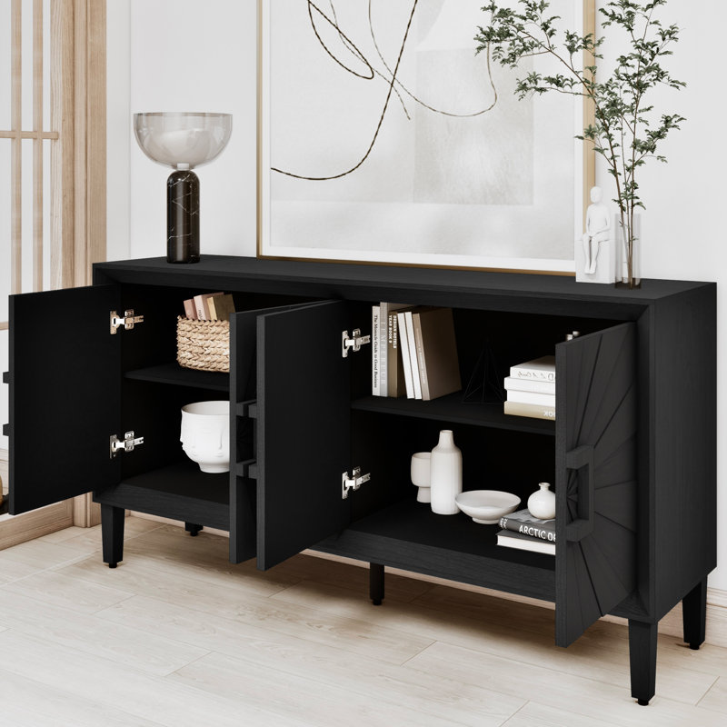 Armoire d'appoint en bois 60 "avec portes Sunburst et tablettes réglables Nickolas, Noir