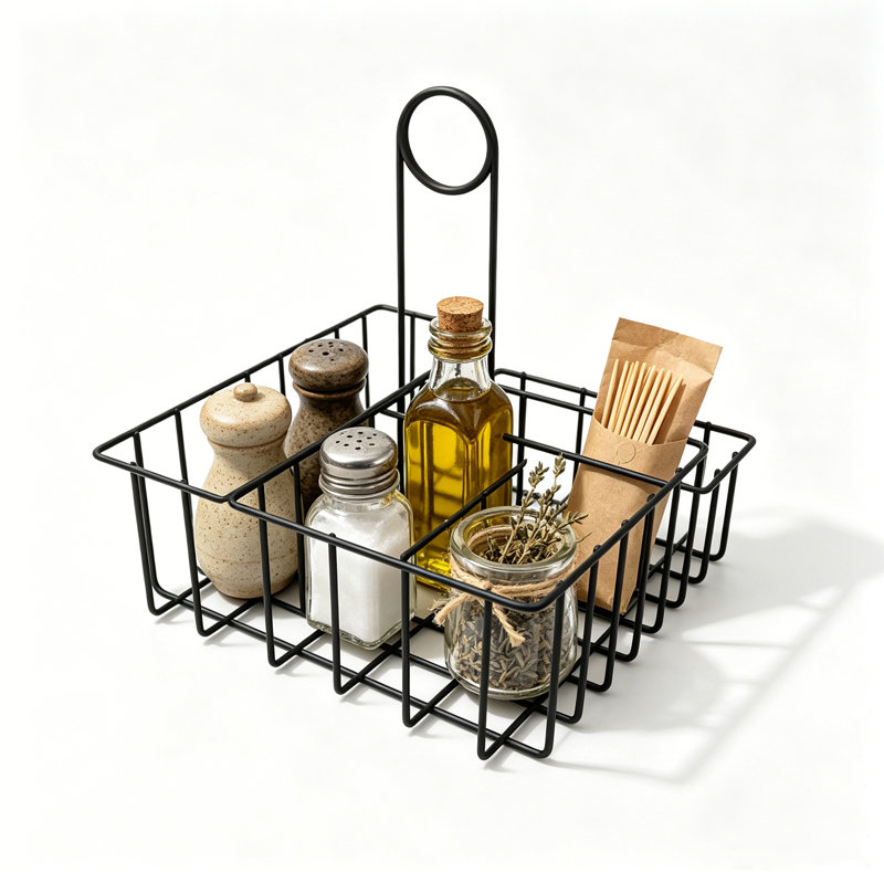  Serviteur carré à condiments en fil métallique avec pince 19695-NOIR