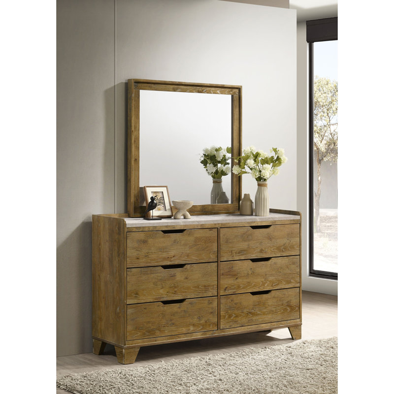 Commode 6 tiroirs en chêne avec miroir