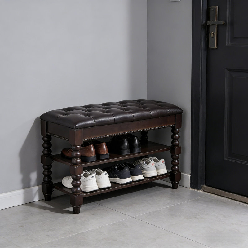 Padded Solid Wood Entryway Storage Bench, 18.9" H x 39.4" W x 13.8" D