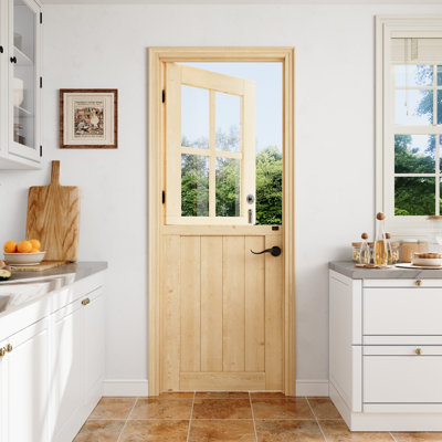Dutch Door, 30*80 4 Lite Clear Half Clear Glass Split Single Door Slab With Lock and latch