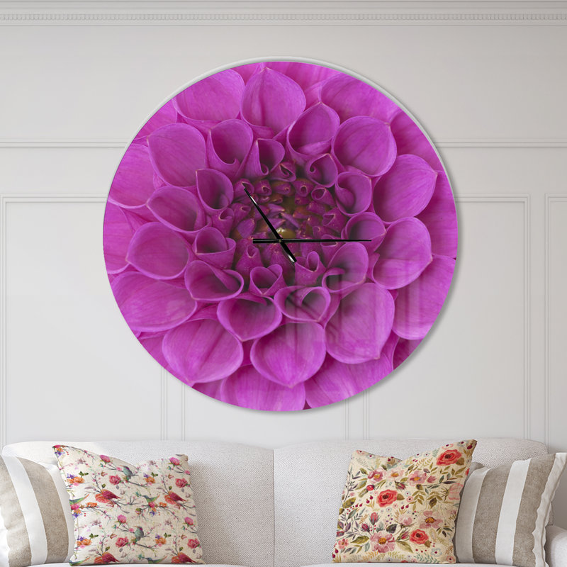 Grande fleur et pétales - Horloge murale moderne, Surdimensionné, Mauve
