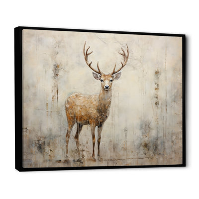 Minimalism Beige Deer Portrait - Deer Framed Art