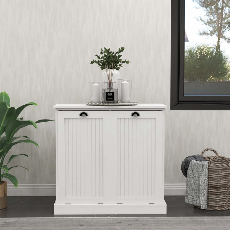 Two-Compartment Tilt-Out Laundry Sorter Cabinet, White