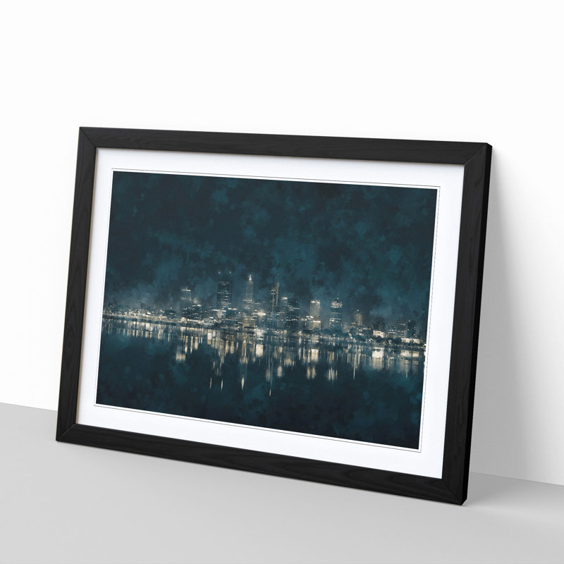 Perth City Skyline Australia at Night - Picture Frame Graphic Art Print, Black, 45cm H x 63cm W x 2cm D