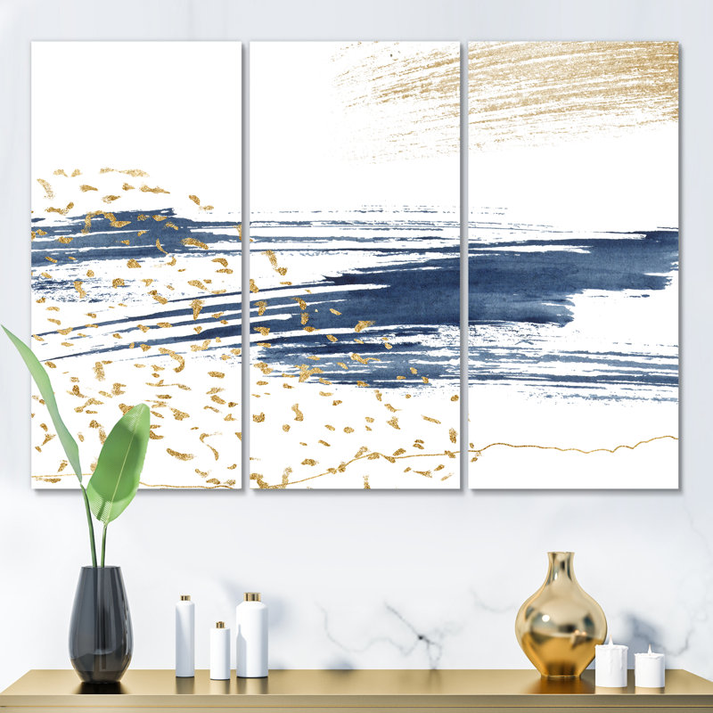 Bleu foncé et or abstrait I - peinture sur toile tendue