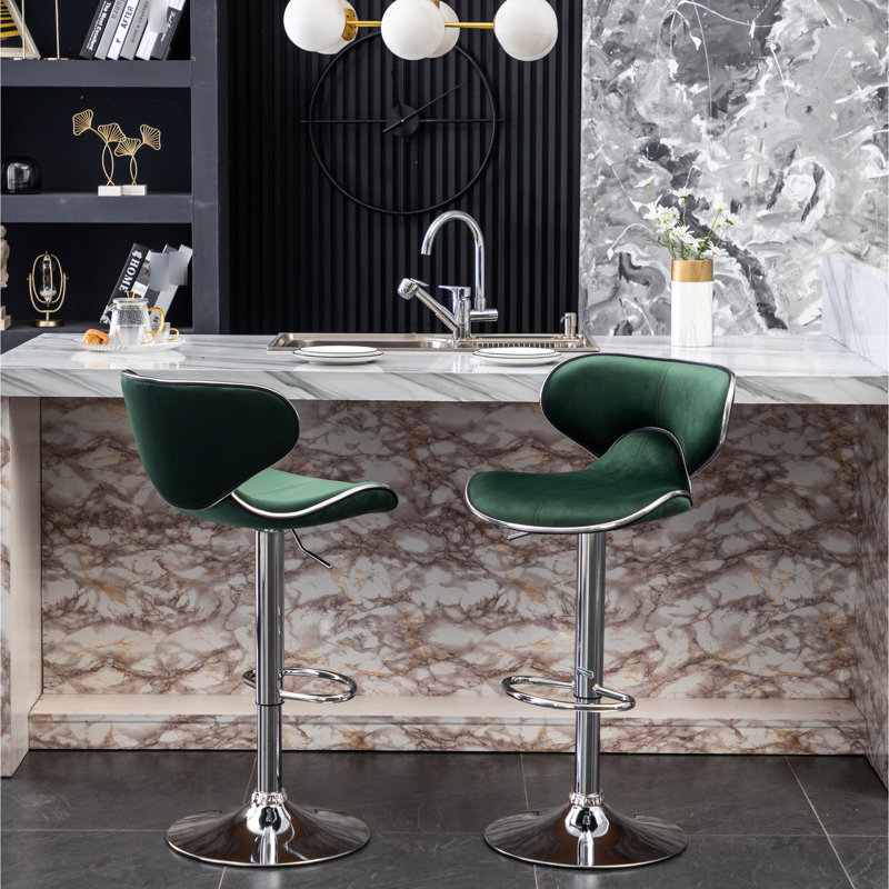 Velvet Upholstered Adjustable Swivel , Of 2, - Strong Metal Base With 360° Footrest And Seat Soft Foam 17.57"w X 21.6"d 31.89"-41"h ( 2) Robust From 24" To 32.5" Luxury Upholstery