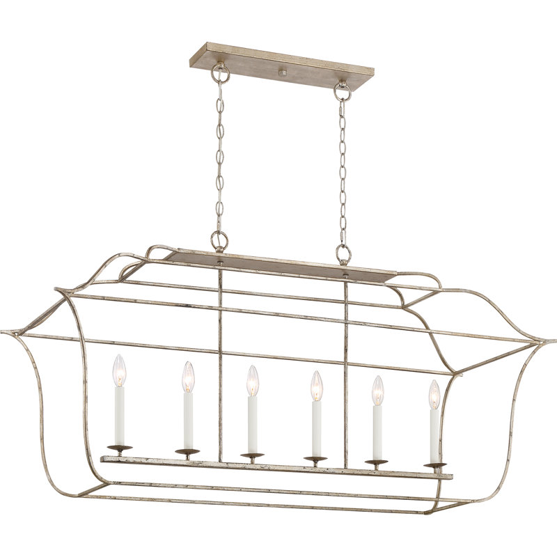 Lustre géométrique à 6 lumières de style bougie Lark, Feuille d'argent Century