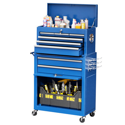8 Drawers Rolling Tool Chest, 2-in-1 Detachable Metal Tool Cabinet with Lockable Wheels