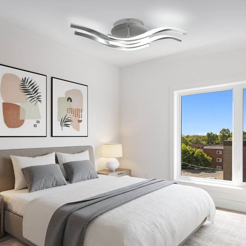Modern Silver Curved LED 60cm Flush Mount Ceiling Light