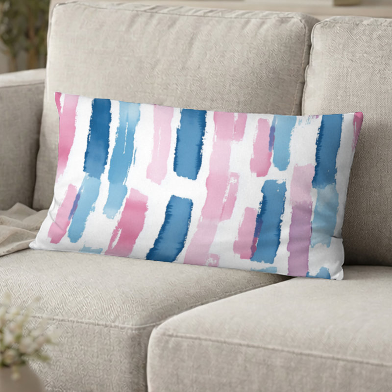 Coussin décoratif abstrait à rayures - Ligne d'aiguille rose pour salon, H 12 po x l 20 po