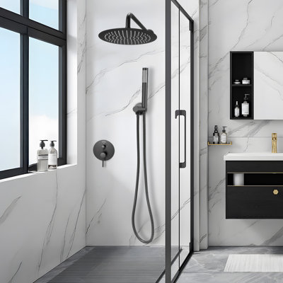 Shower Faucet Set 10" Round Rain Shower Head and Hand Set Matte Black