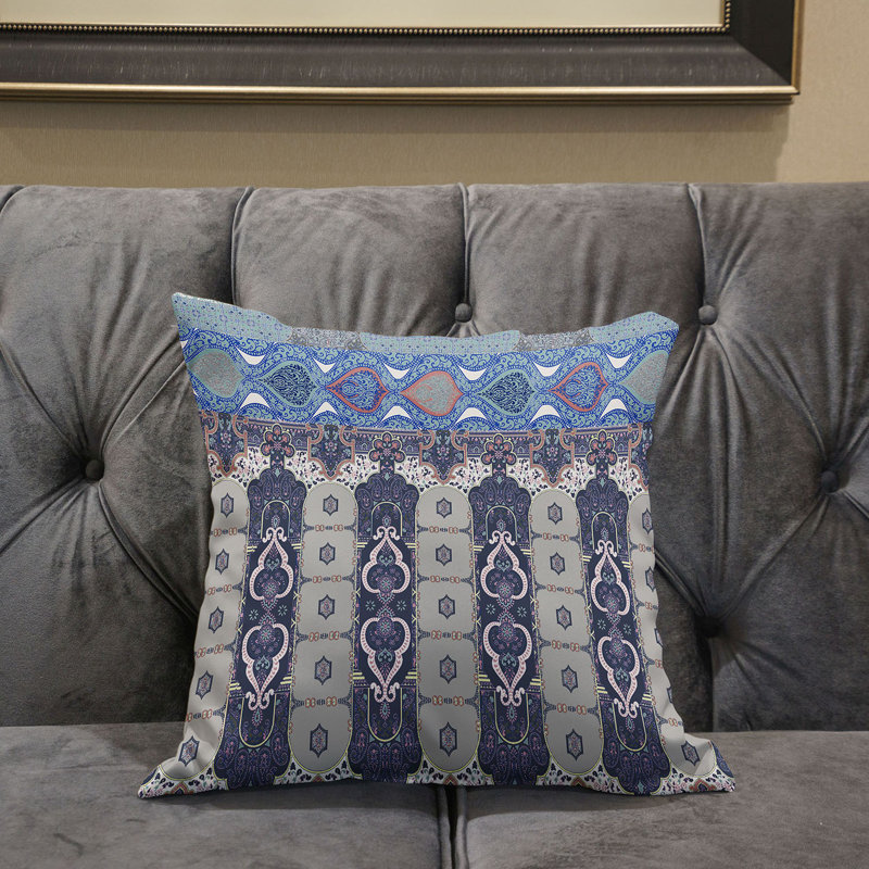 Floral Reversible Throw Pillow, 16" W x 16" H, Blue/Green/Grey