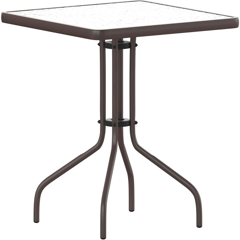 Table d'appoint carrée intérieure et extérieure avec plateau en verre trempé, table d'appoint en métal durable pour patio, balcon, salon et jardin (bronze)