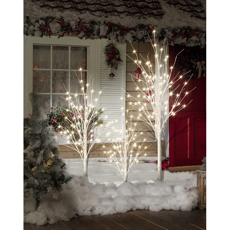 Jasmynn 3-Pack Lighted Birch Tree for Home Decor with Timer, Birch Christmas Tree with Warm White Lights The Holiday Aisle